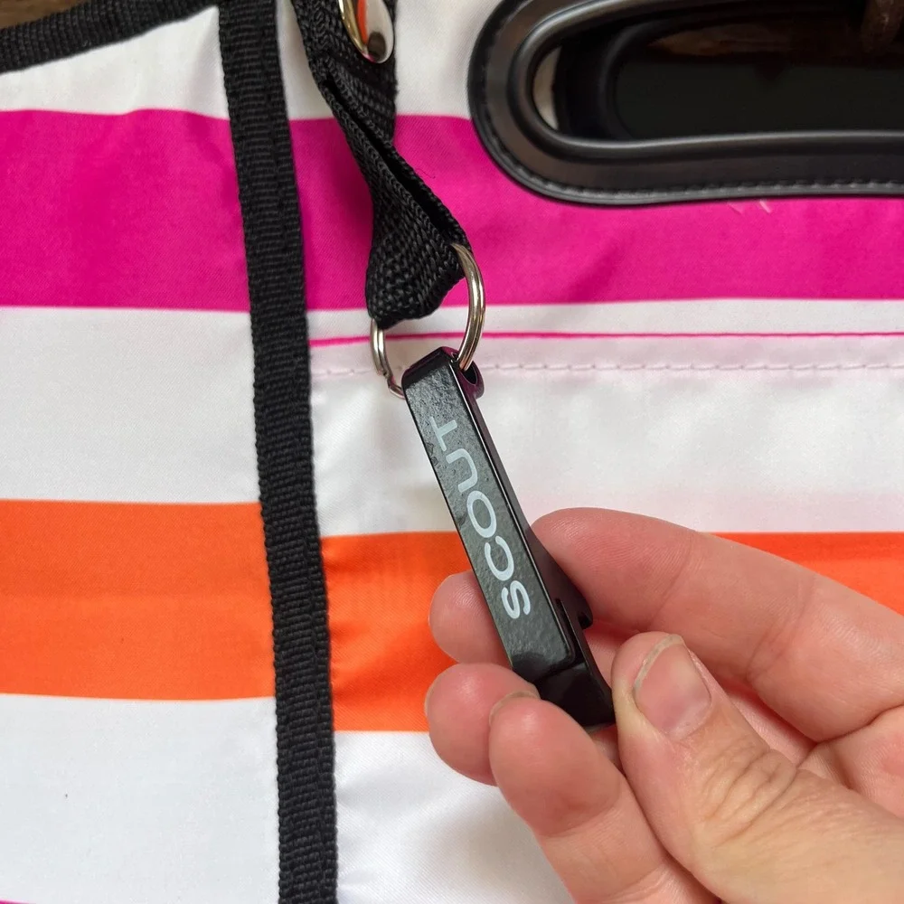 Scout Insulated Cooler Bag Pink Orange White Striped Tote with Bottle Opener